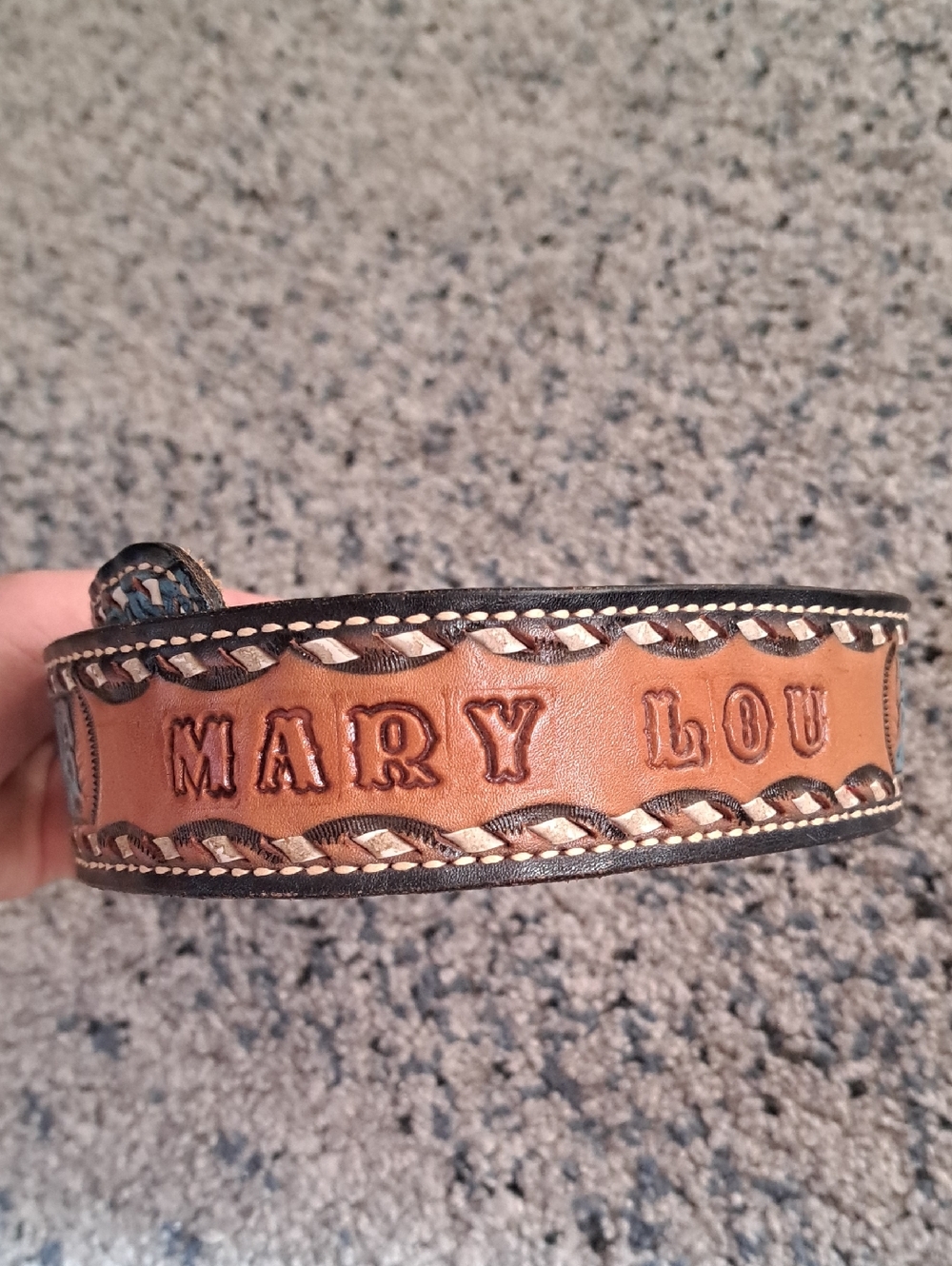 Personalized Leather Belt - "MARY LOU" - Tan & Dark Brown